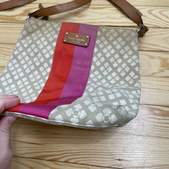 Kate Spade Classic Spade Canvas Beige Leather Crossbody Shoulder Bag‎ WKRU150 - Picture 2 of 8